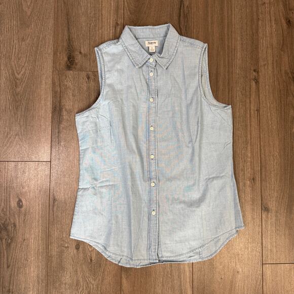 J.Crew Signature Fit Chambray Button-up Shirt WMNS S Lovers Lane Wash Sleeveless - Picture 4 of 8